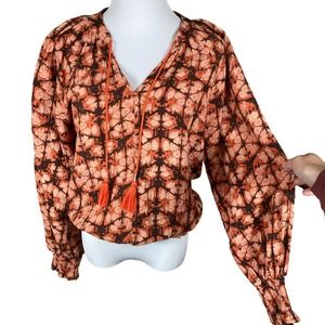 Porridge Anthropologie Elisabeth Orange Boho Tassel Blouse Small